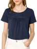 Basic Solid Round Neck Short Sleeve Lace Inset Pleated Front T-shirt sold by Allegra K