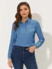 Button Down V Neck Chambray Long Sleeve Loose Casual Shirt sold by Allegra K