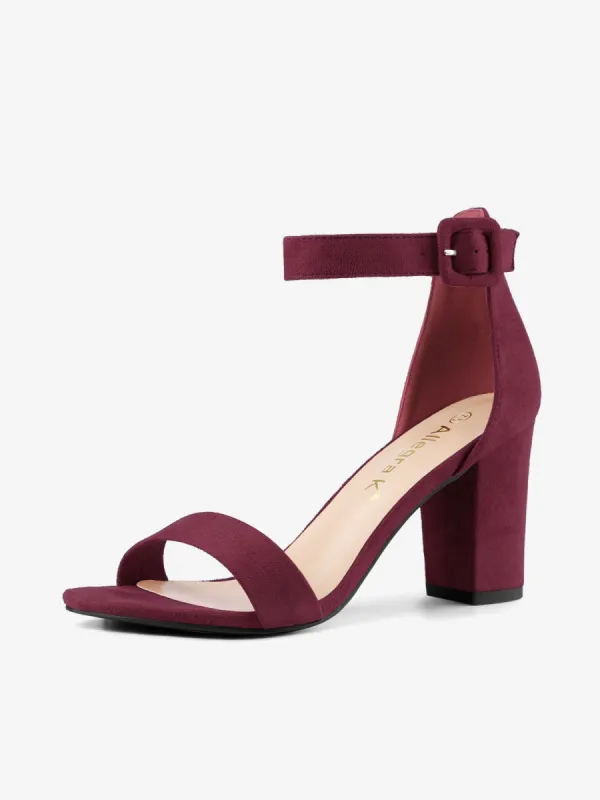 Faux Suede High Chunky Heel Buckle Ankle Strap Sandals sold by Allegra K