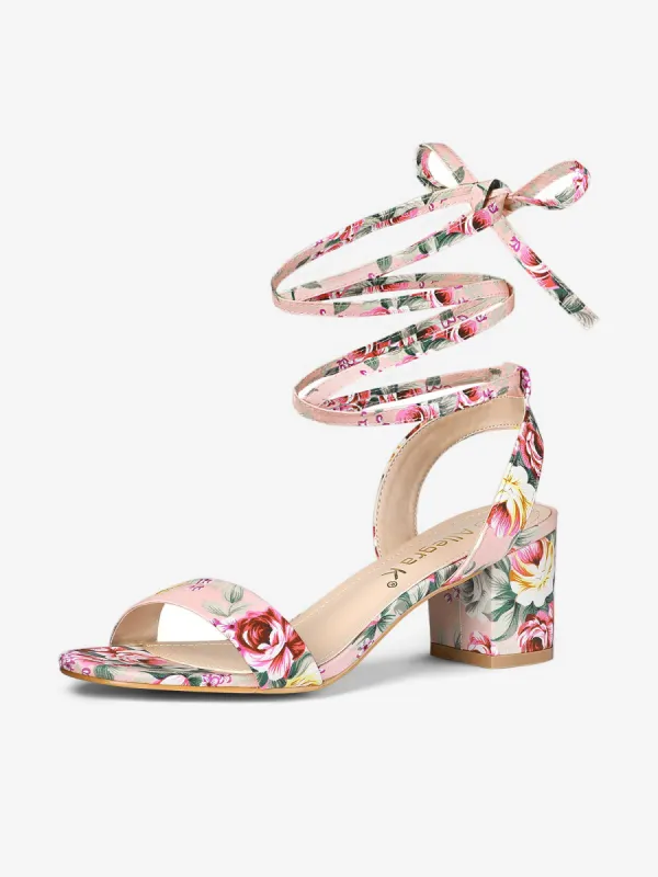 Summer Open Toe Ankle Lace Up Block Heel Sandals sold by Allegra K