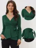 Casual Wrap Peplum V Neck Long Sleeve Tie Waist Knit Blouse sold by Allegra K