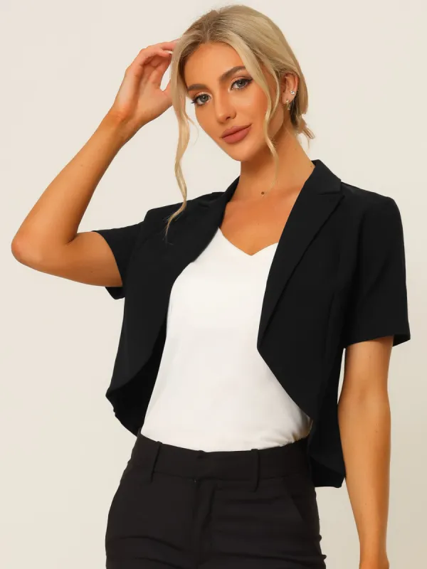 Business Casual Lapel Short Sleeve Open Front Cropped Blazer sold by Allegra K