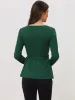 Casual Wrap Peplum V Neck Long Sleeve Tie Waist Knit Blouse sold by Allegra K
