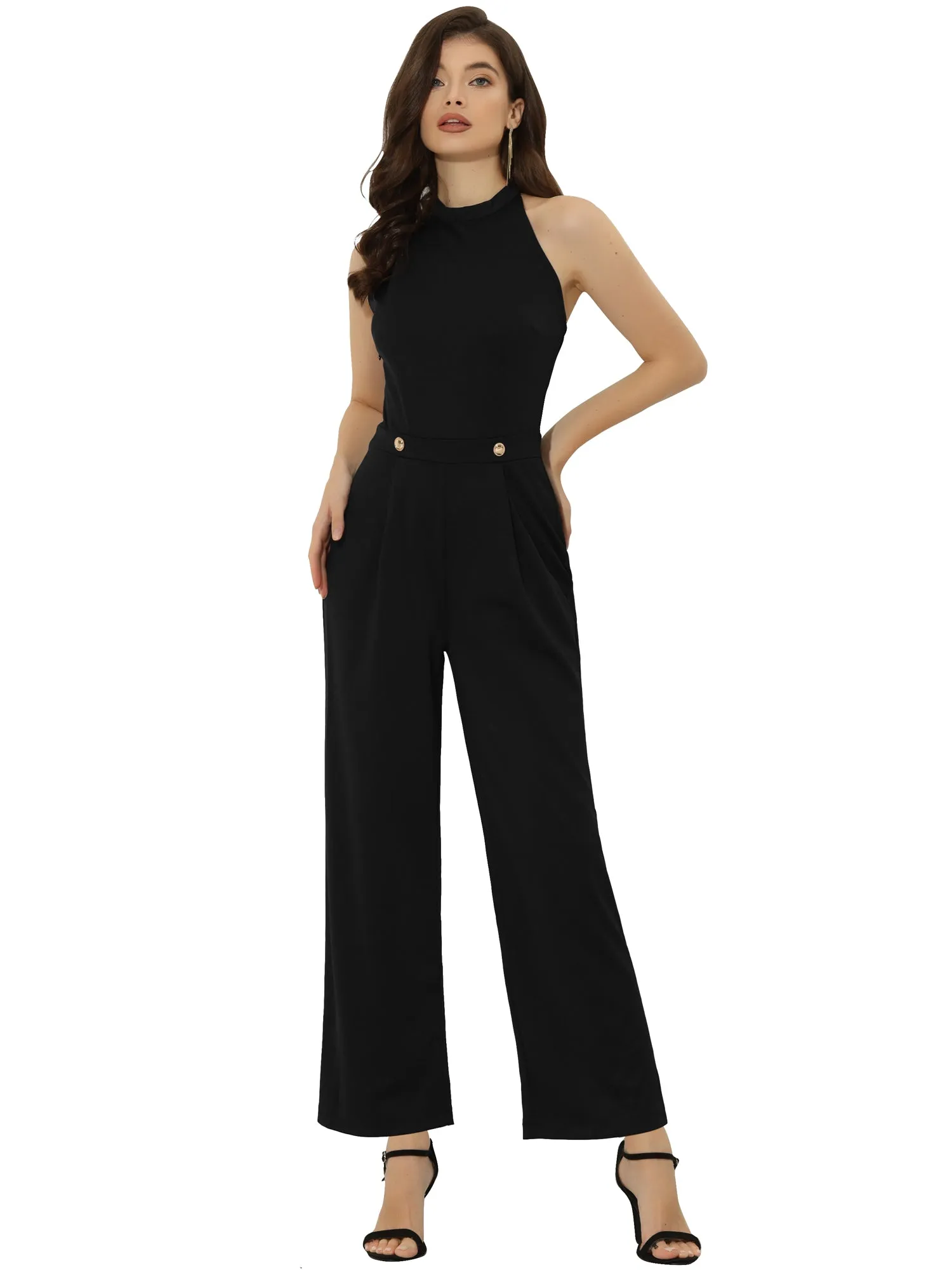 Halter Tie Back Backless High Waist Wide Leg Jumpsuit sold by Allegra K product image thumbnail 5