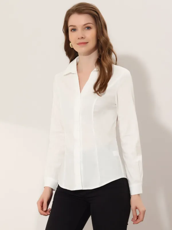 V Neck Long Sleeve Button Down Office Work Shirt Blouse sold by Allegra K