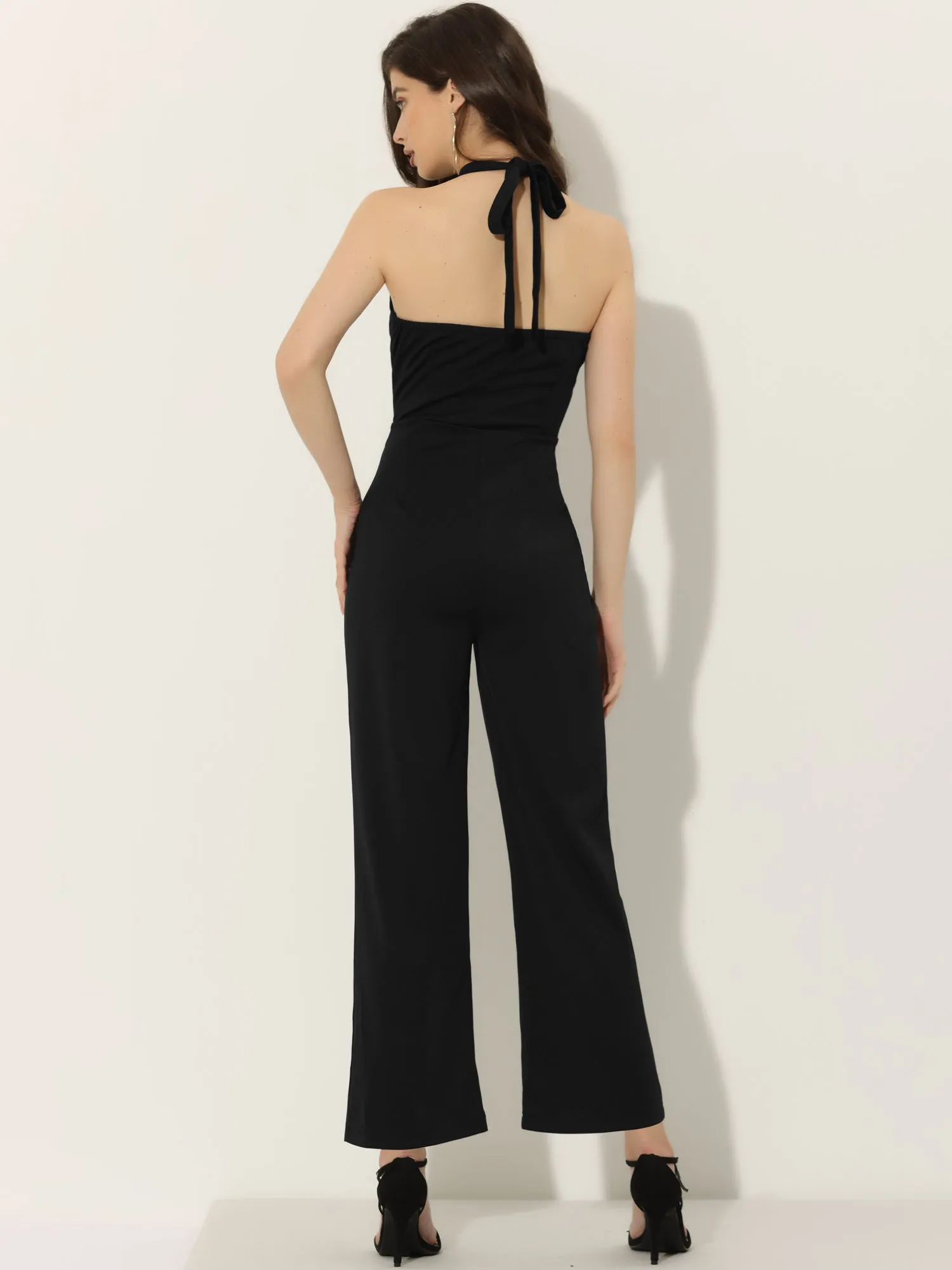 Halter Tie Back Backless High Waist Wide Leg Jumpsuit sold by Allegra K product image thumbnail 3