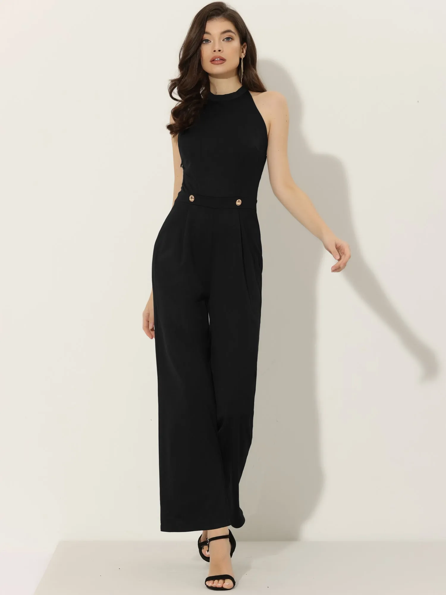 Halter Tie Back Backless High Waist Wide Leg Jumpsuit sold by Allegra K product image thumbnail 2