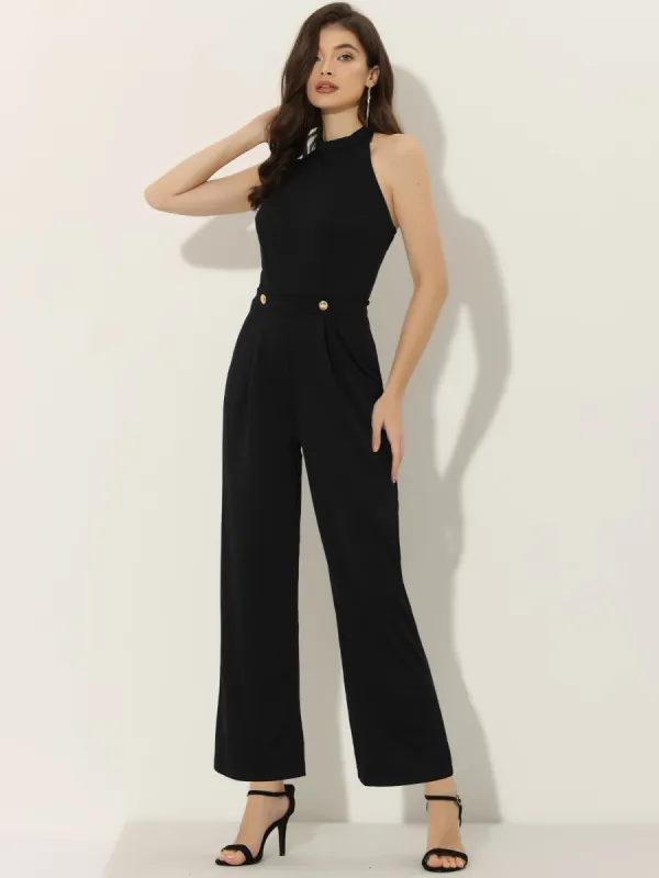 Halter Tie Back Backless High Waist Wide Leg Jumpsuit sold by Allegra K