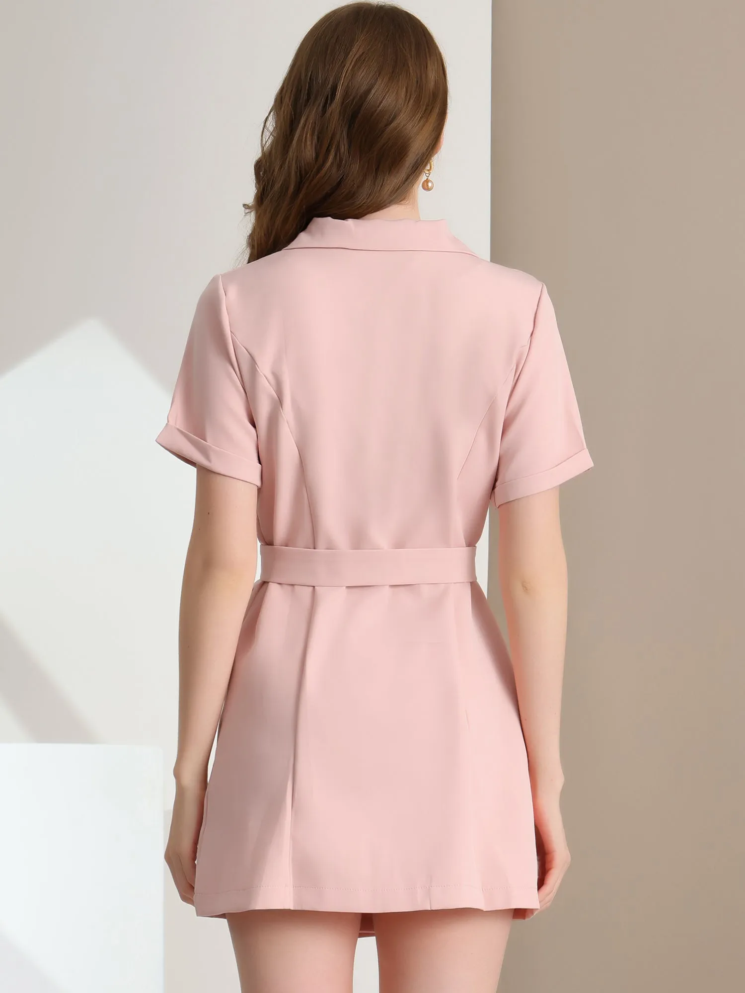 Notched Lapel Double Breasted Casual Work Office Belted Blazer Dress sold by Allegra K product image thumbnail 4