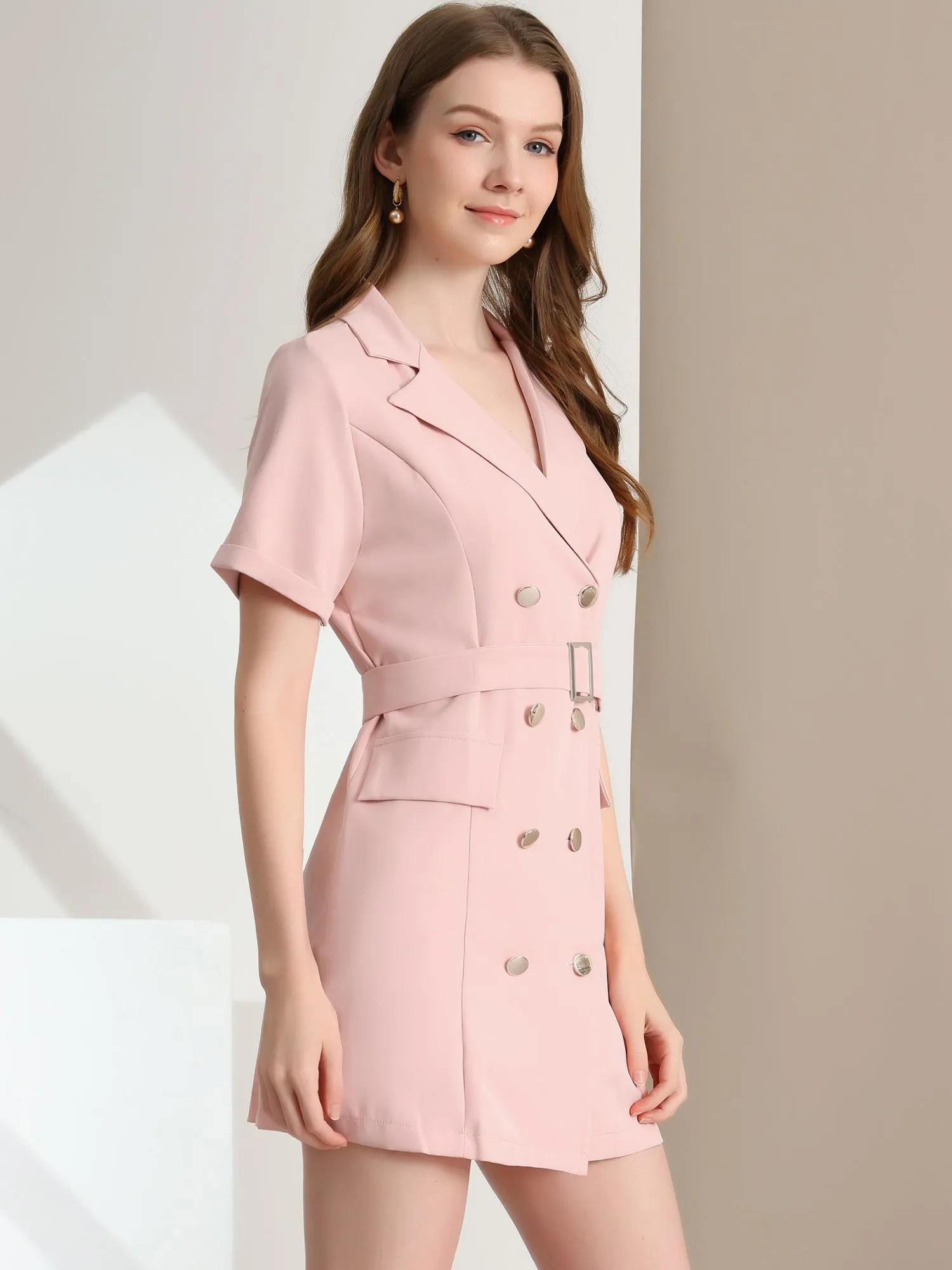 Notched Lapel Double Breasted Casual Work Office Belted Blazer Dress sold by Allegra K product image thumbnail 3
