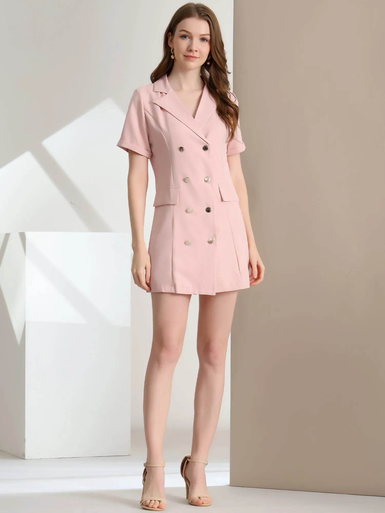 Notched Lapel Double Breasted Casual Work Office Belted Blazer Dress sold by Allegra K product image thumbnail 2