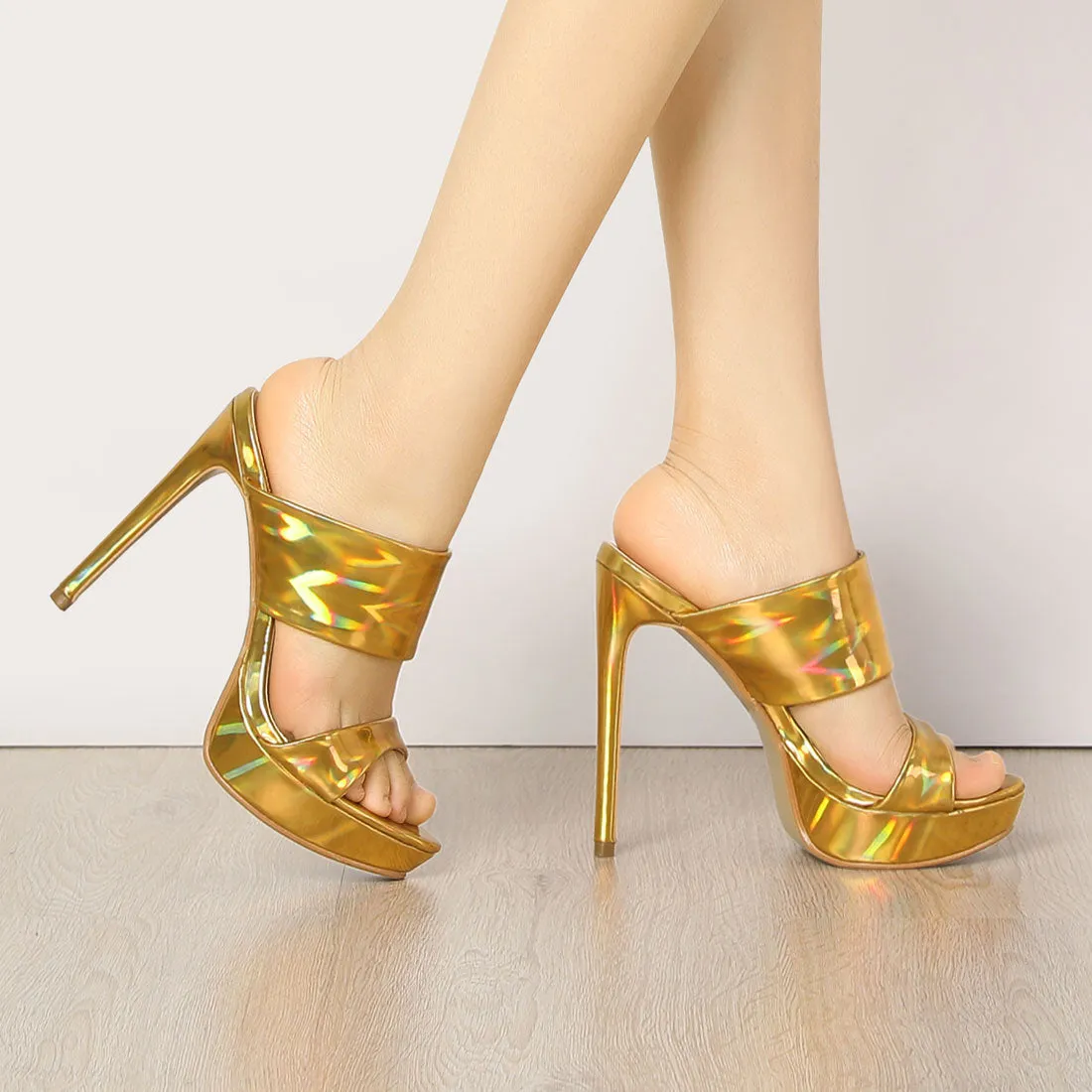 Shiny Colorful Platform Stiletto Heel Open Toe Sandals sold by Allegra K product image thumbnail 3