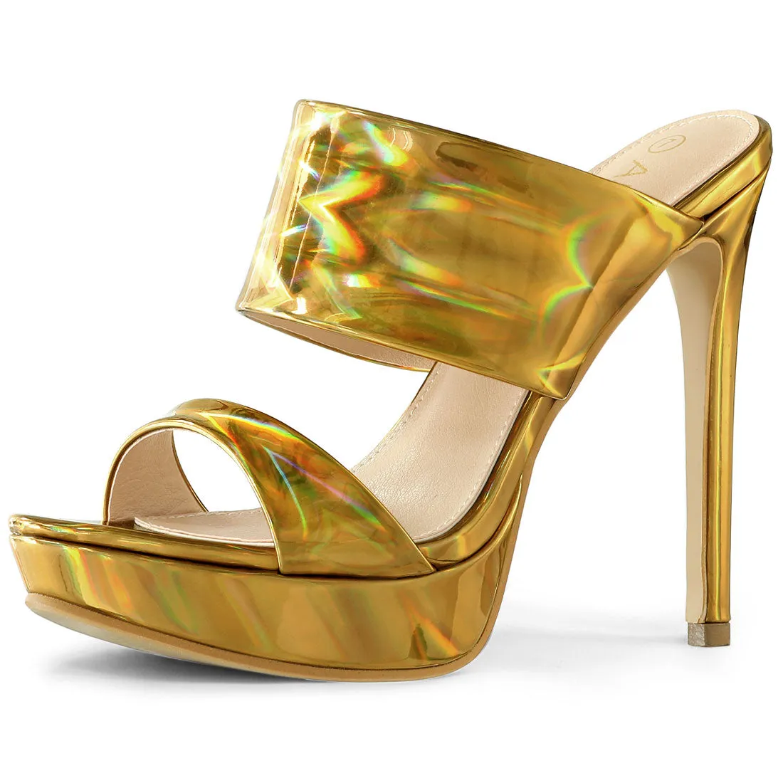 Shiny Colorful Platform Stiletto Heel Open Toe Sandals sold by Allegra K product image thumbnail 2