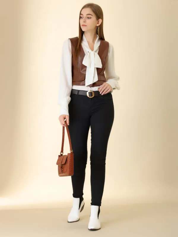Racerback Sleeveless Versatile PU Faux Leather Vest sold by Allegra K