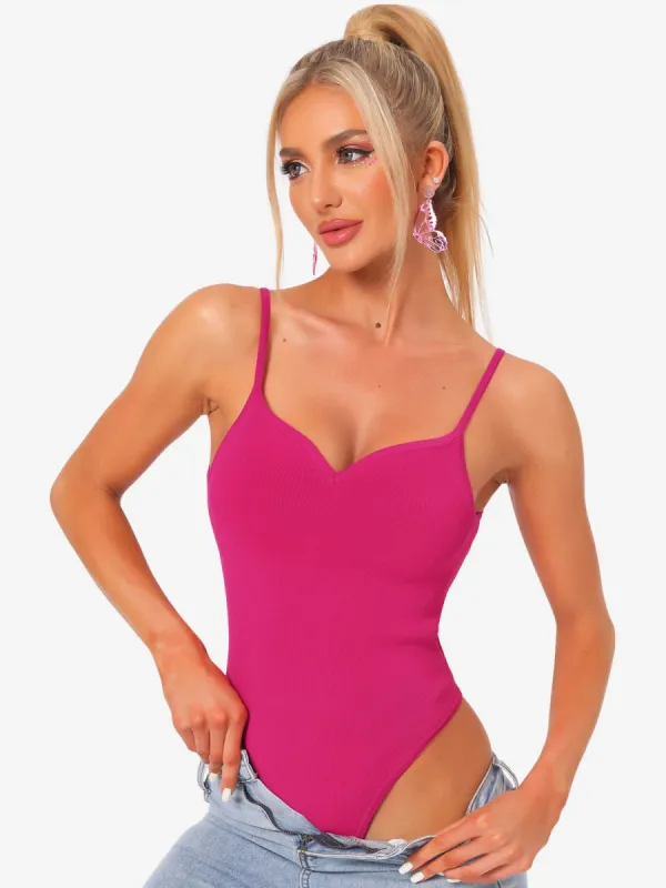 Ribbed Sleeveless Sweetheart Neck Y2K Tank Top Bodysuits Clubwear sold by Allegra K