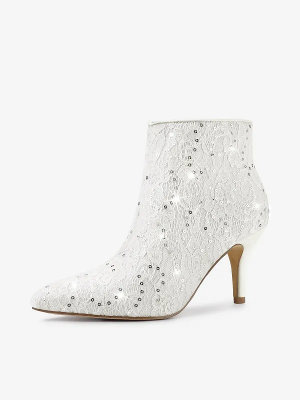 Glitter Sparkle Lace Stiletto Heel Party Sequin Ankle Boots sold by Allegra K
