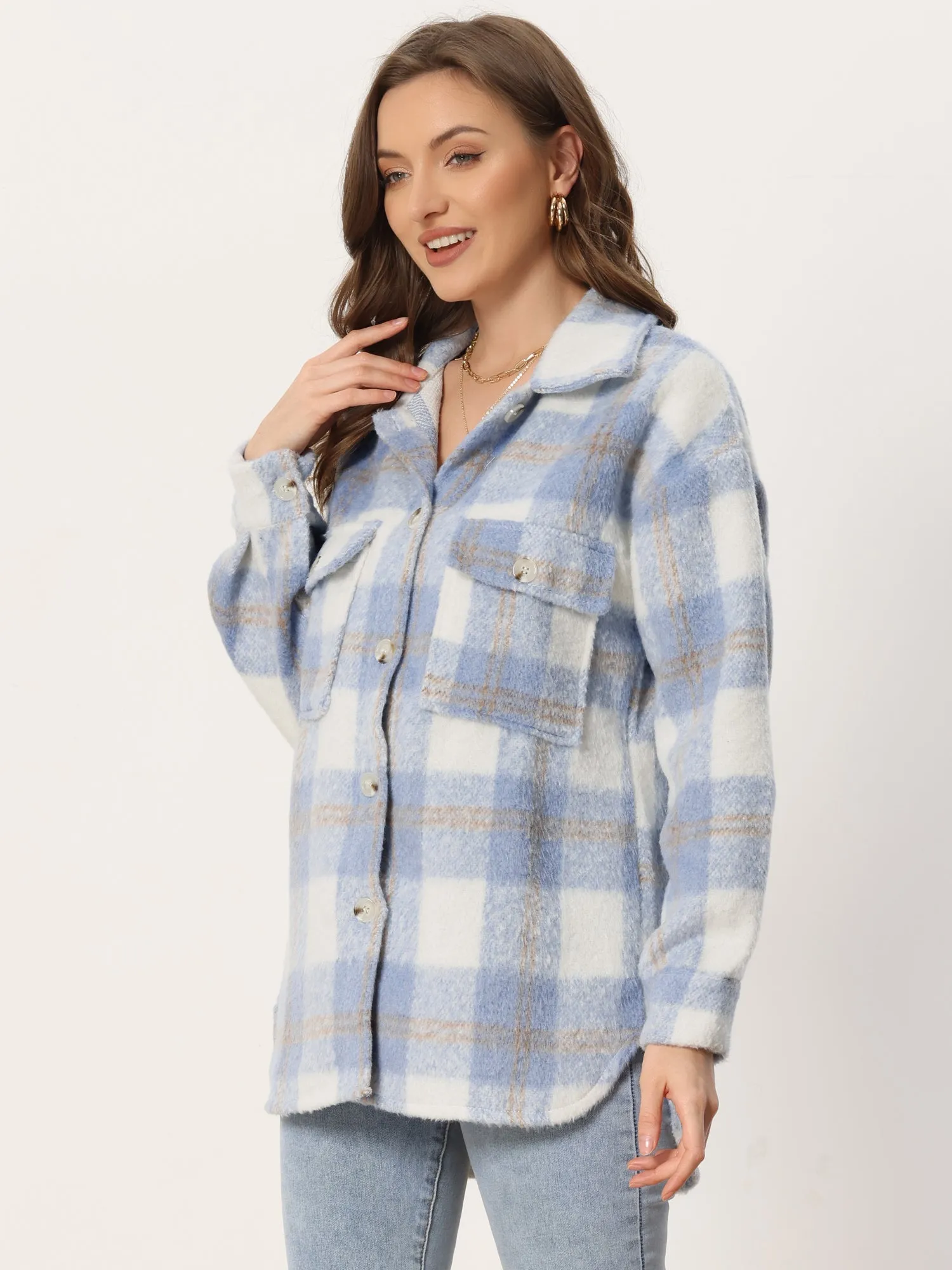 Plaid Winter Casual Jacket Two Pockets Button Front Closure Coat sold by Allegra K product image thumbnail 2