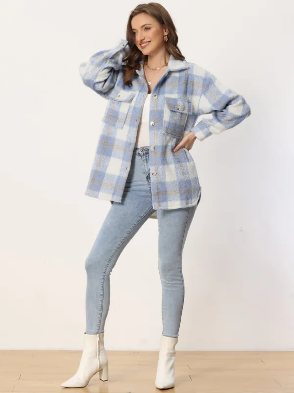 Plaid Winter Casual Jacket Two Pockets Button Front Closure Coat sold by Allegra K