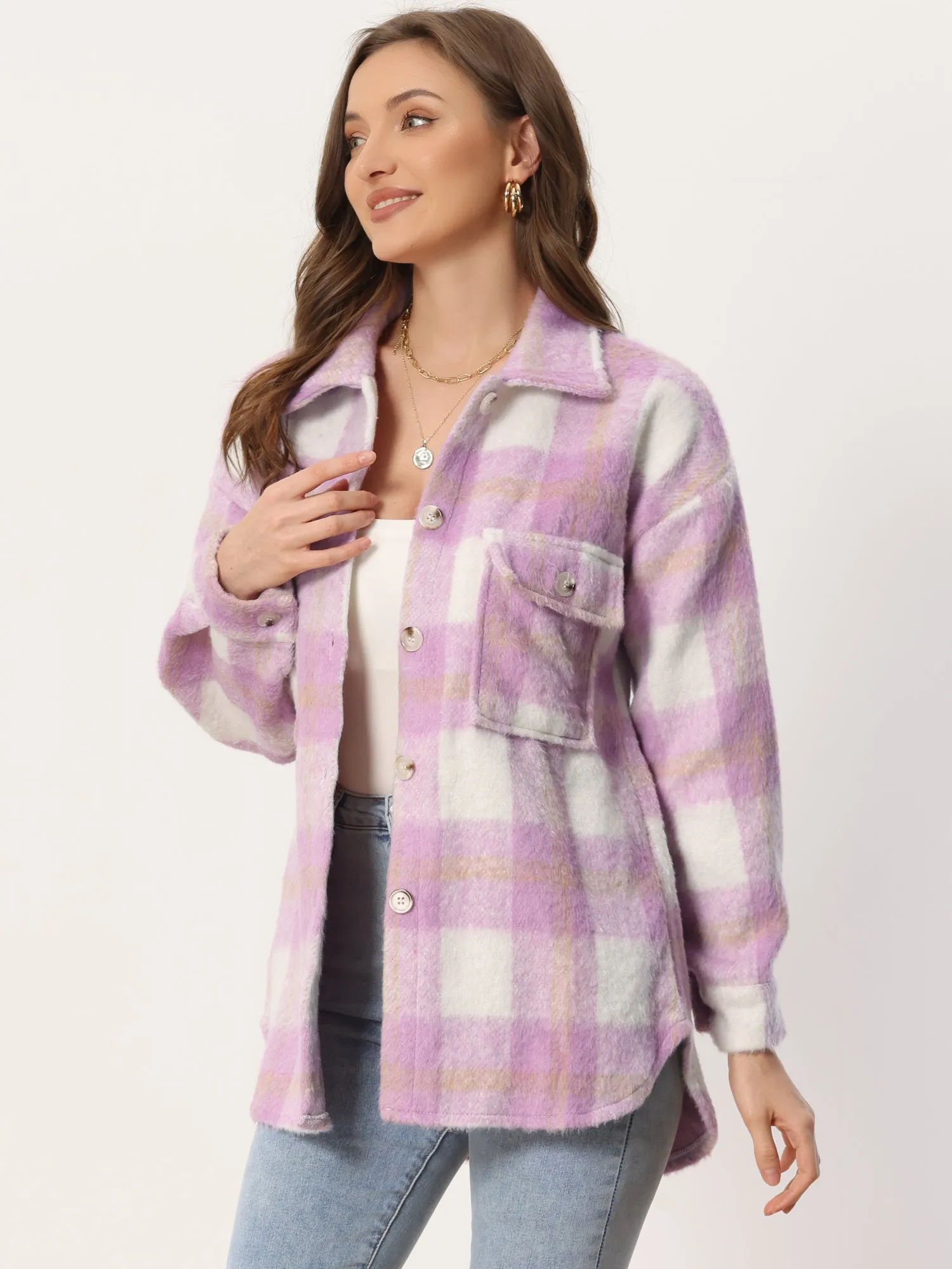 Plaid Winter Casual Jacket Two Pockets Button Front Closure Coat sold by Allegra K product image thumbnail 4
