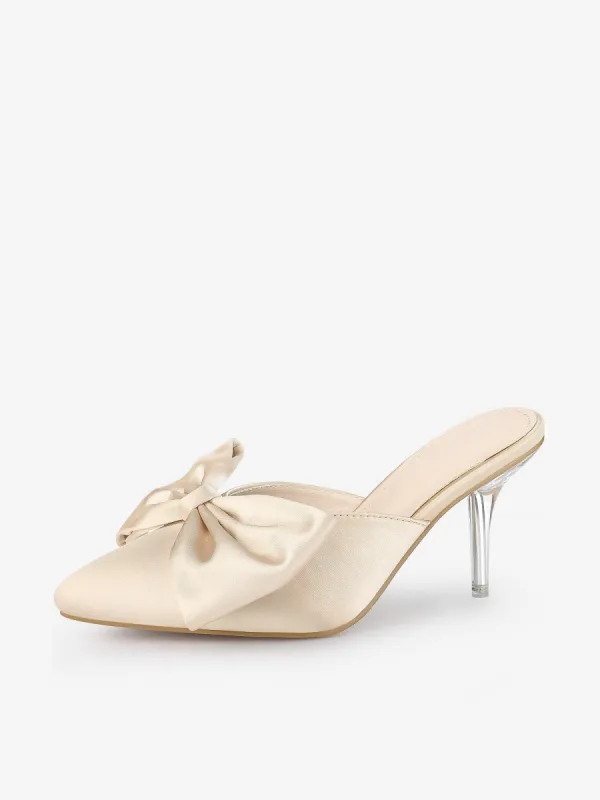 Women's Bow Pointed Toe Clear Stiletto Heel Slides Mules sold by Allegra K