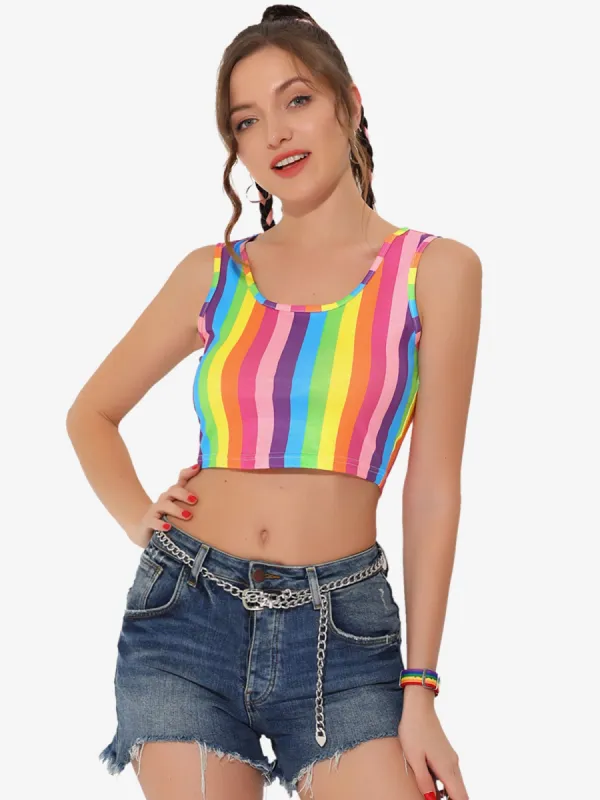 Rainbow Sleeveless Summer Tank Crop Top sold by Allegra K