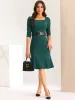 Work Office Dress Square Neck Knee Length Belted Dress sold by Allegra K