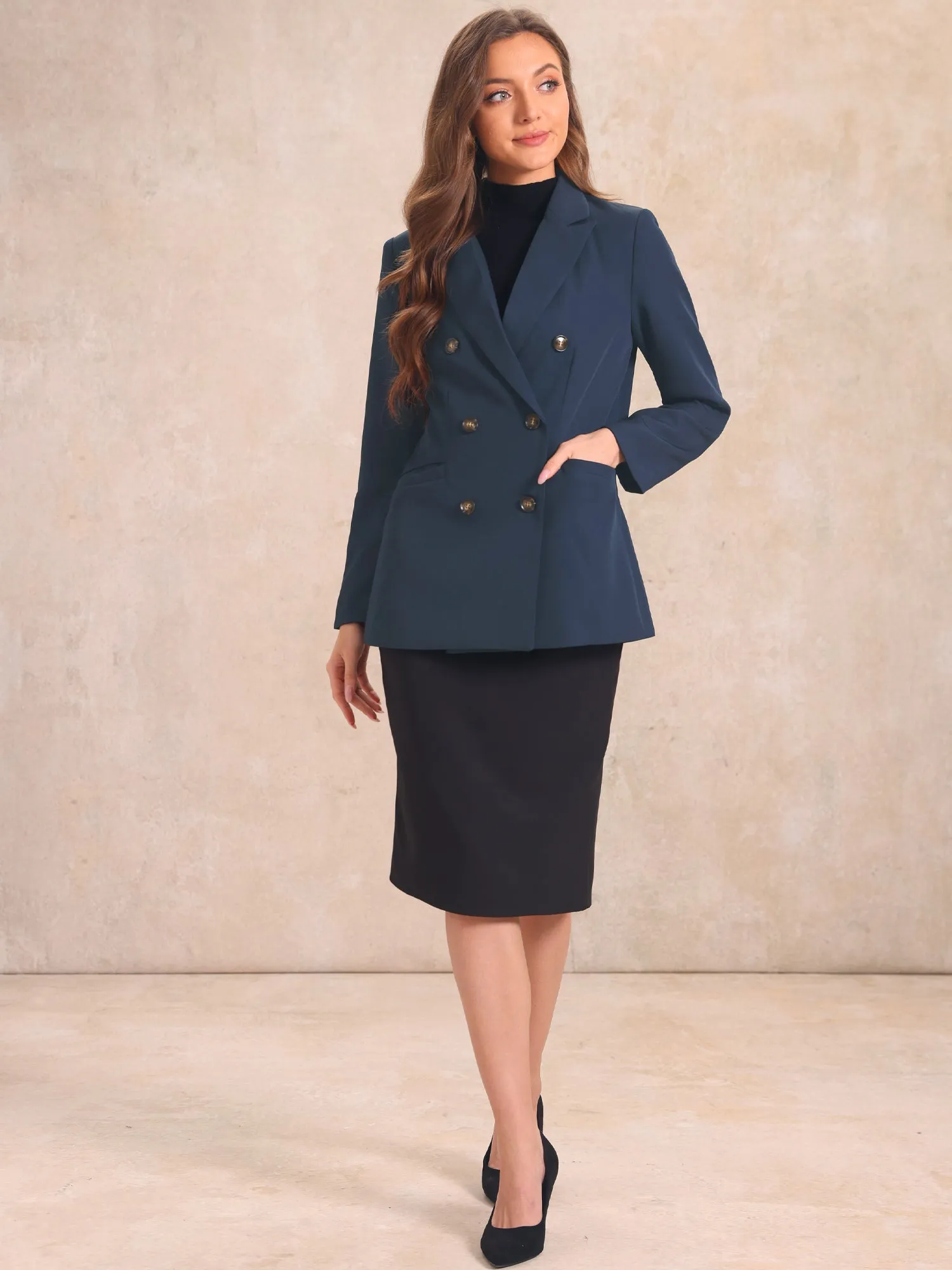Lapel Collar Shoulder Pads Double Breasted Work Office Blazer sold by Allegra K