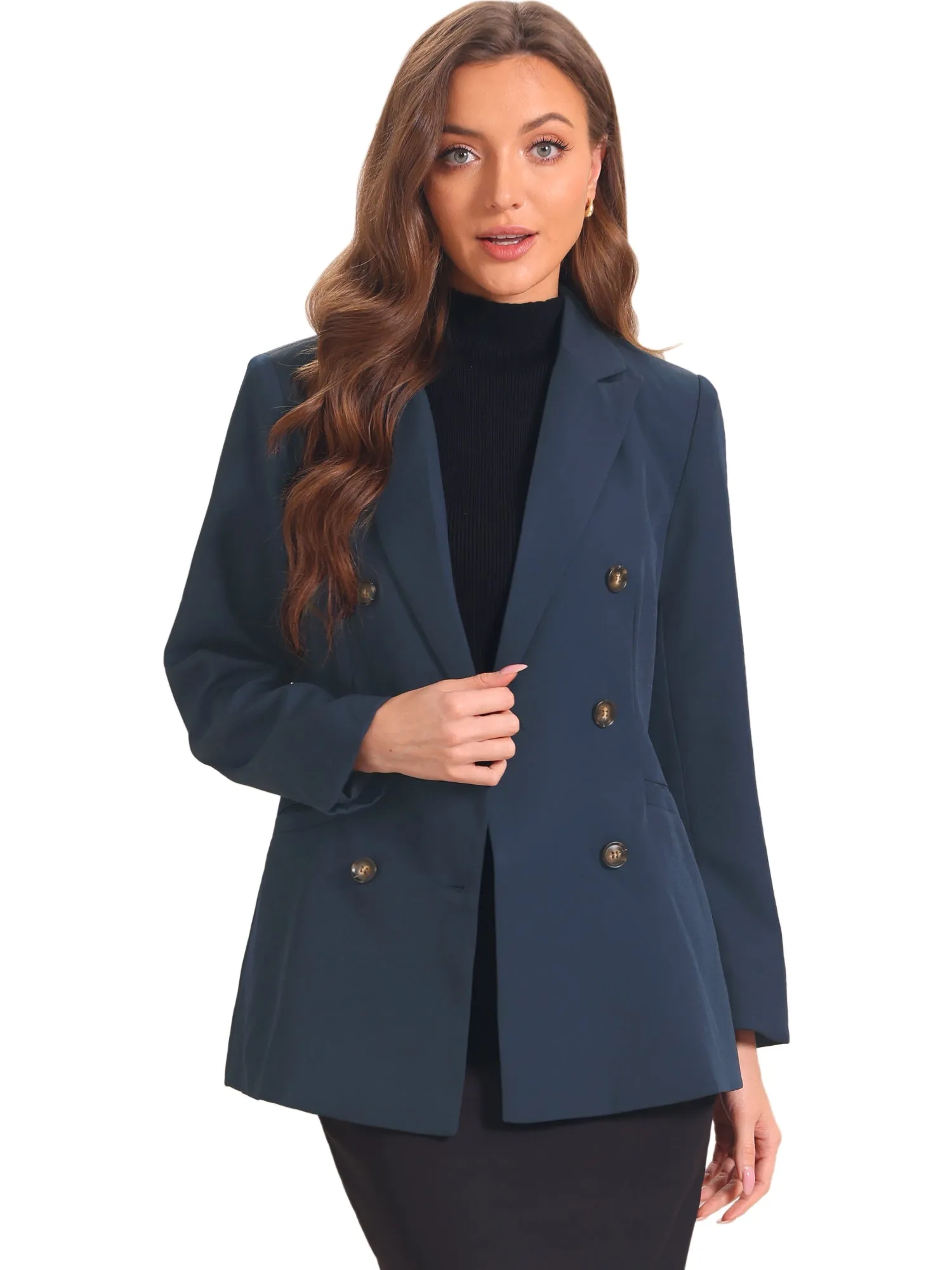 Lapel Collar Shoulder Pads Double Breasted Work Office Blazer sold by Allegra K product image thumbnail 5