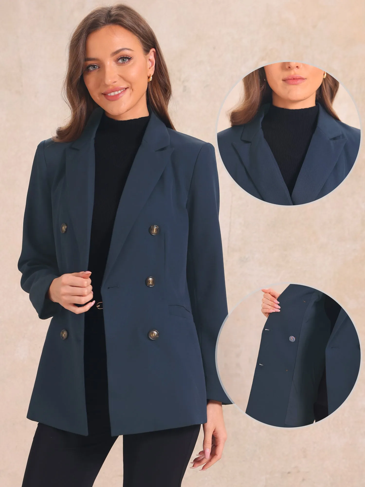 Lapel Collar Shoulder Pads Double Breasted Work Office Blazer sold by Allegra K product image thumbnail 2