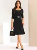 Work Office Dress Square Neck Knee Length Belted Dress sold by Allegra K