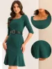 Work Office Dress Square Neck Knee Length Belted Dress sold by Allegra K
