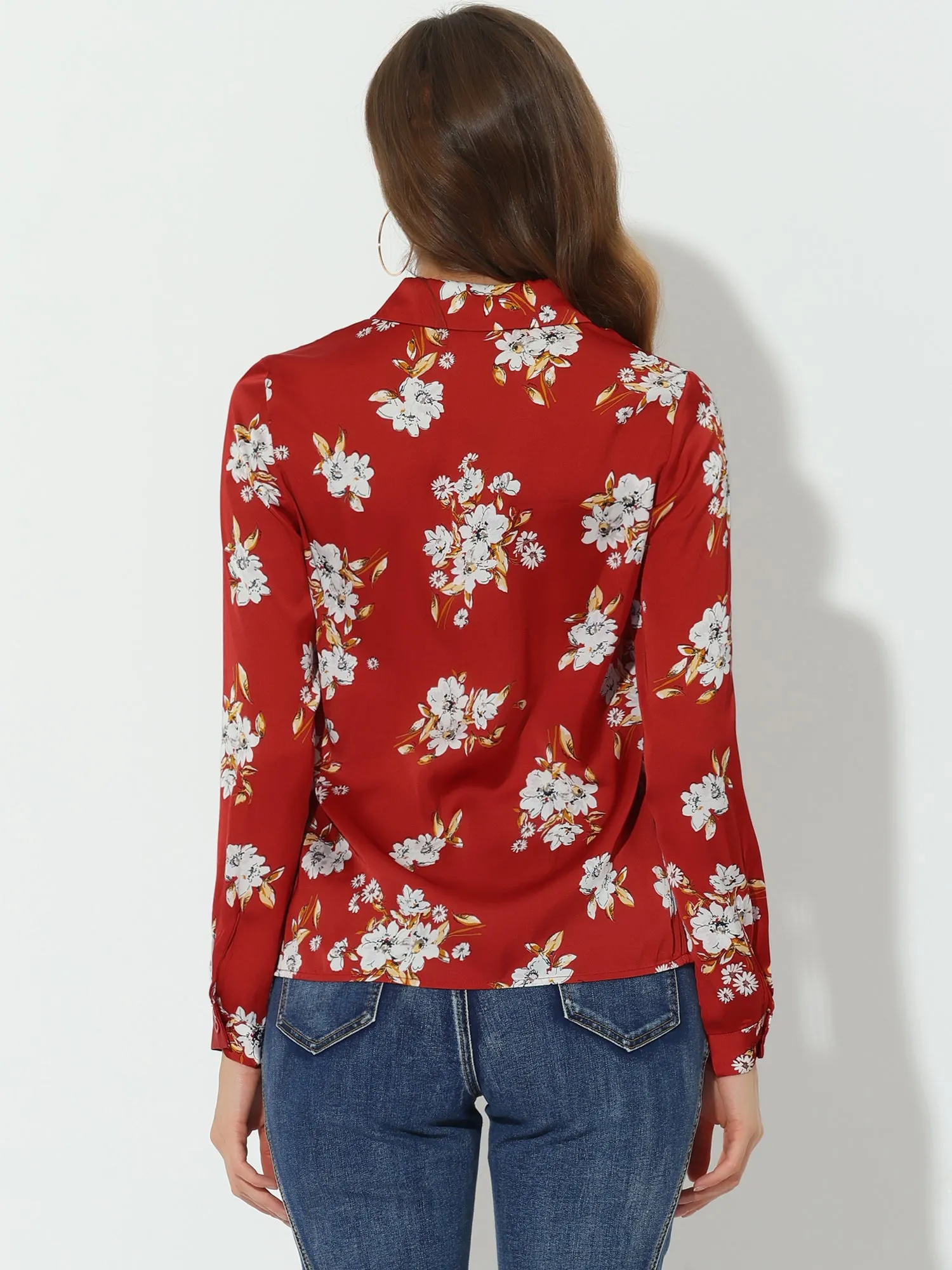 Floral Blouse Point Collar Long Sleeve Button Down Shirt sold by Allegra K product image thumbnail 3
