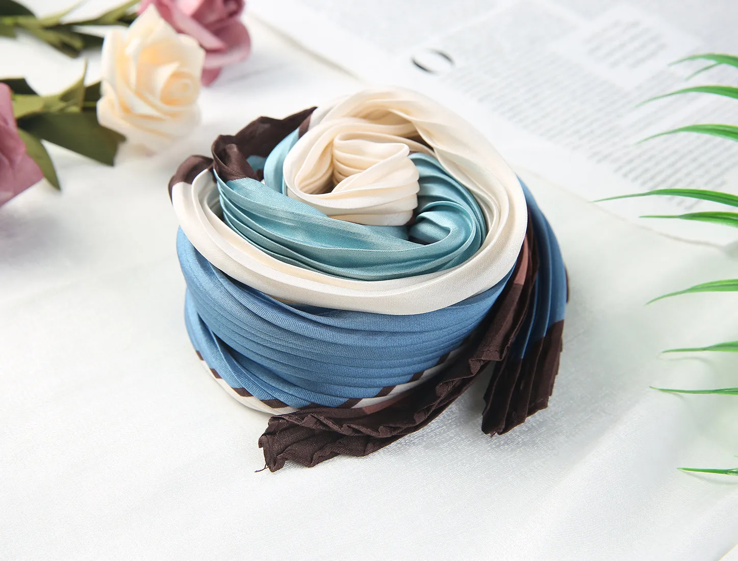 Pleated Contrast Color Block Rhombus Neck Scarf Neckerchief Bandana sold by Allegra K product image thumbnail 2