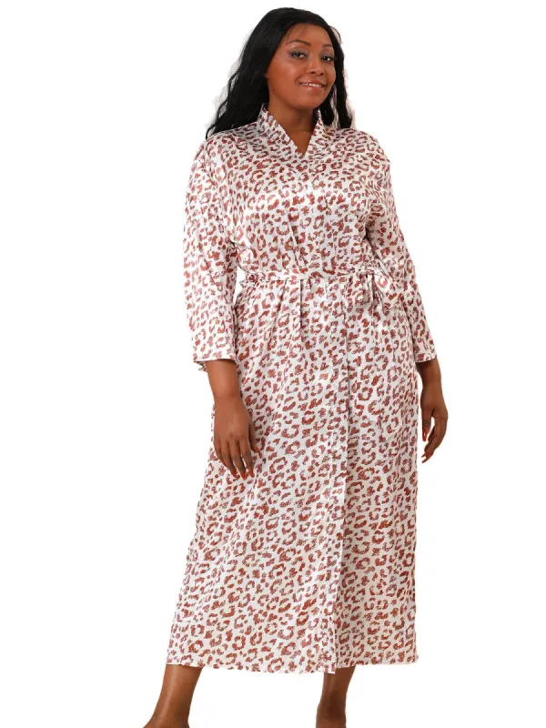 Women's Plus Size Sleepwear Print Long Self Tie Waist Leopard Nightgown sold by Allegra K