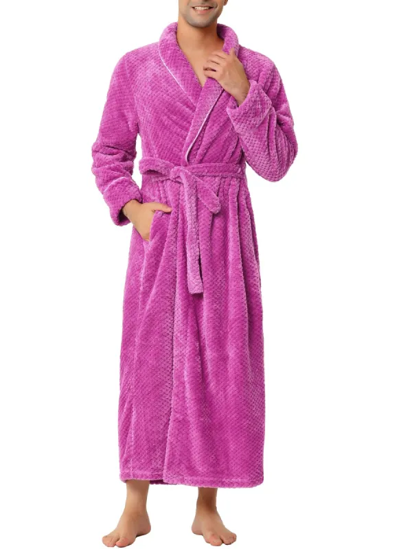 Men's Flannel Bathrobe Solid Color Sleepwear Long Sleeves Kimono Plush Shawl Robe sold by Allegra K