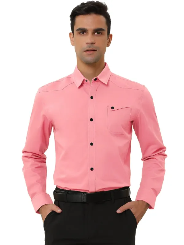 Men's Long Sleeves Slim Fit Button Down Cargo Work Shirts with Pocket sold by Allegra K