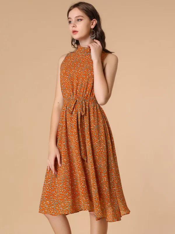 Casual Flowy Sundress Halter Neck Sleeveless Floral Dress sold by Allegra K