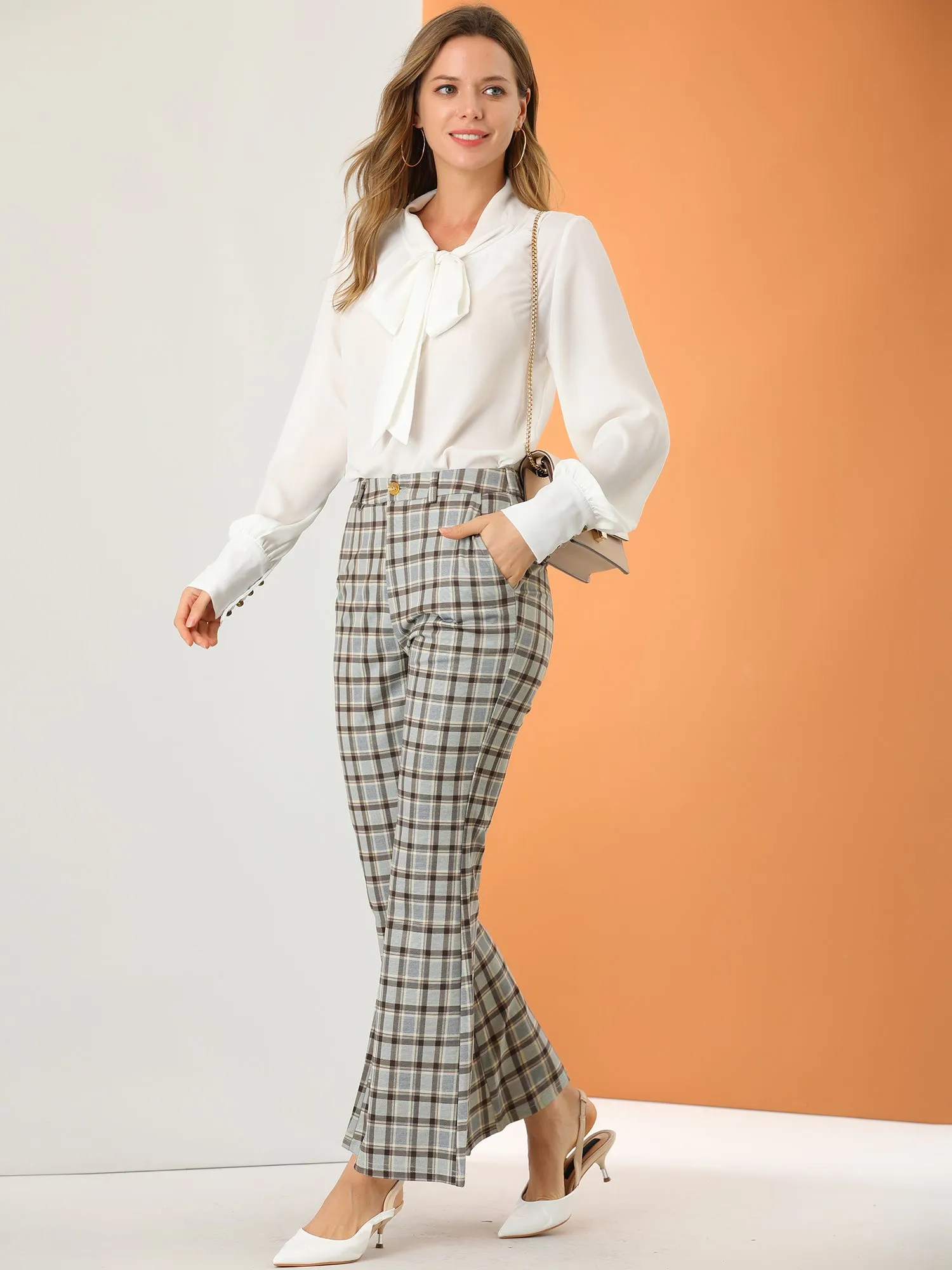 Plaid Pants Elastic Waist Bussiness Casual Work Office Long Trousers sold by Allegra K product image thumbnail 4