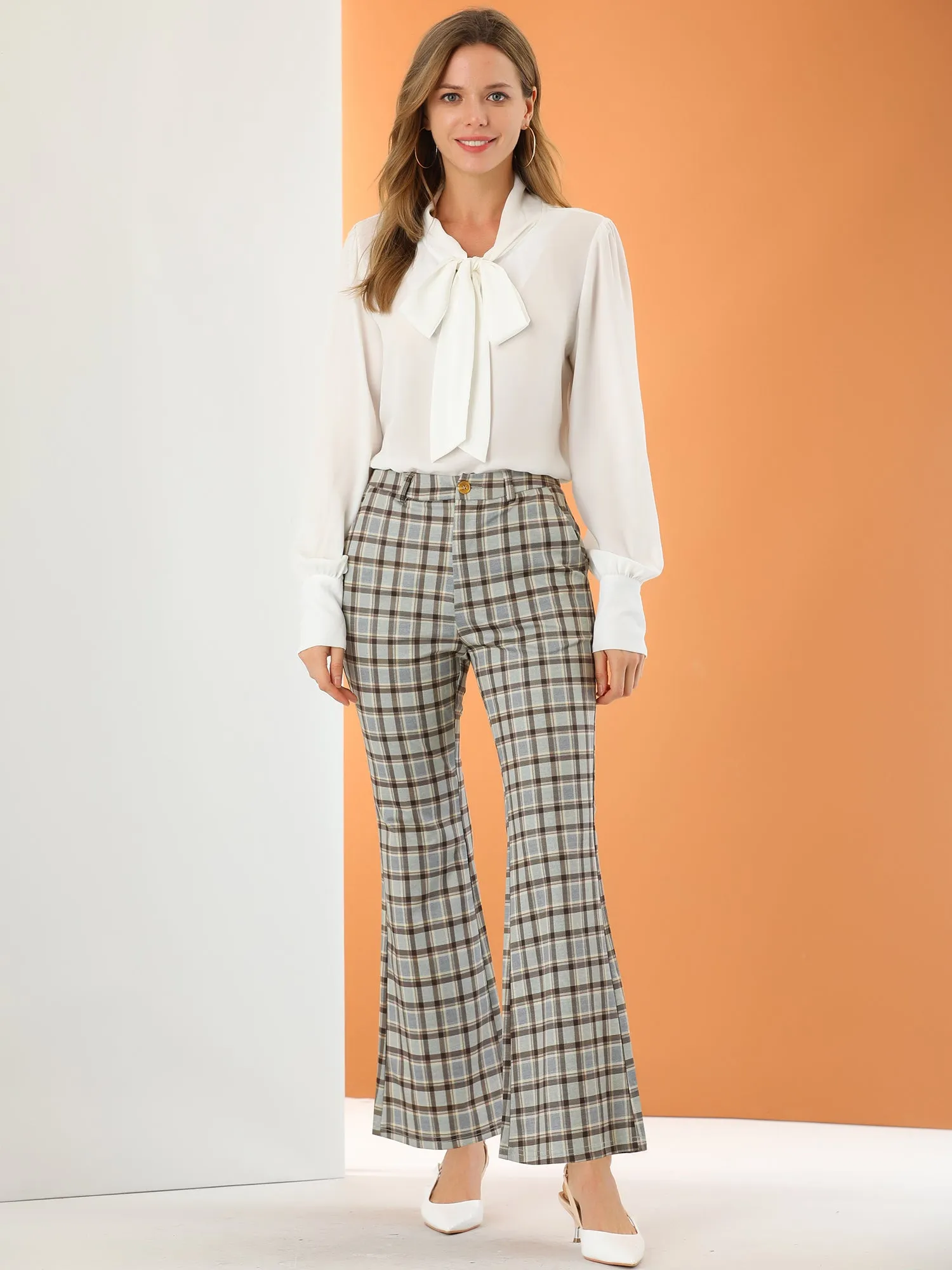 Plaid Pants Elastic Waist Bussiness Casual Work Office Long Trousers sold by Allegra K product image thumbnail 3