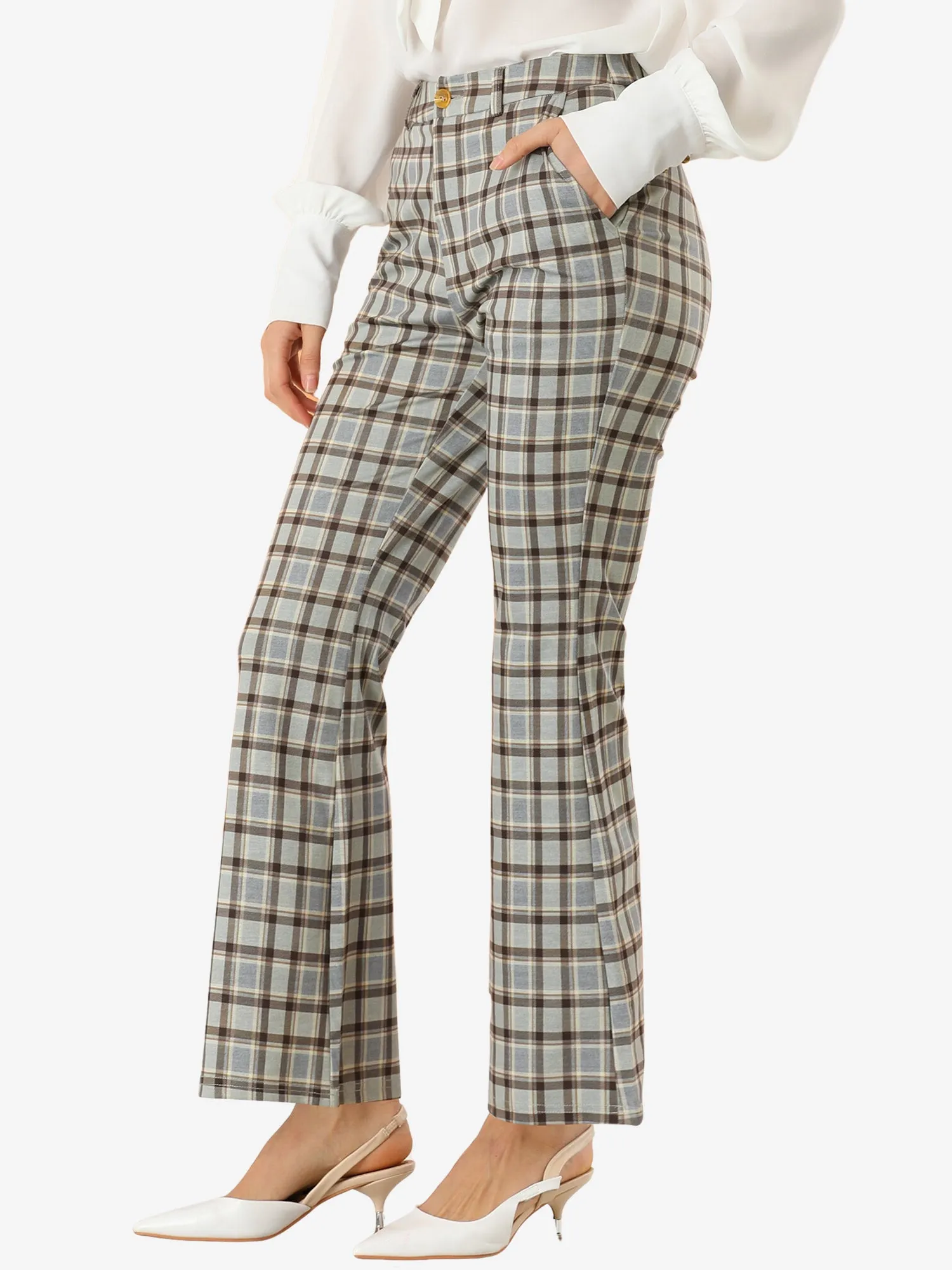 Plaid Pants Elastic Waist Bussiness Casual Work Office Long Trousers sold by Allegra K