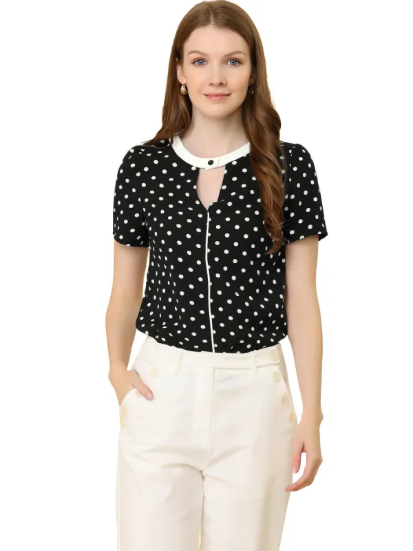 Allegra K Women's Work Office Shirt Elegant Dots Short Sleeve Keyhole Blouse sold by Allegra K