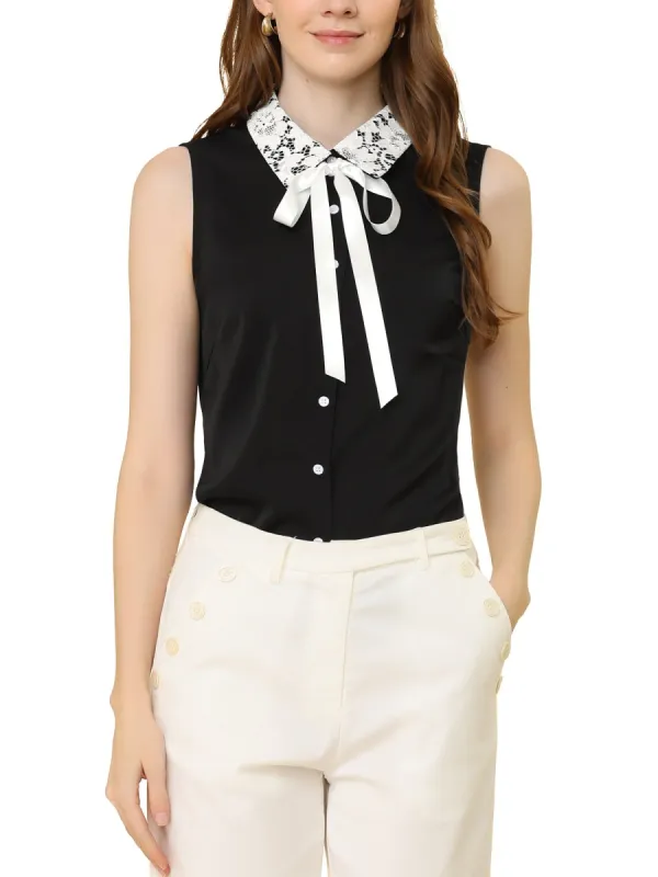 Allegra K Women's Button Down Shirts Office Bow Tie Turndown Collar Sleeveless Shirt sold by Allegra K