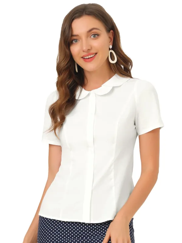 Women's Work Office Shirt Peter Pan Collar Button Down Blouse sold by Allegra K