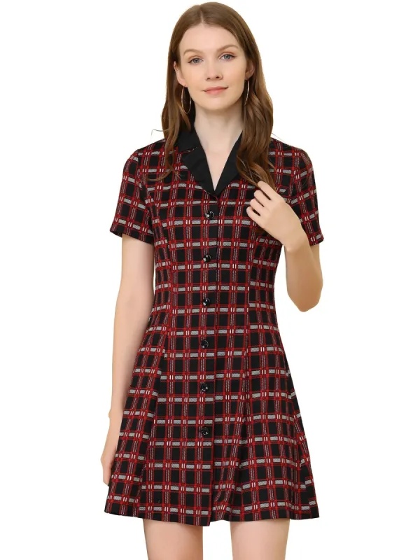 Women's Button Front Fit and Flare Plaid Tartan Shirt Dress sold by Allegra K