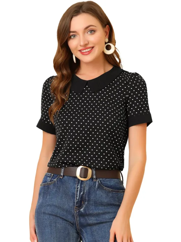 Women's Peter Pan Collar Vintage Polka Dots Top sold by Allegra K