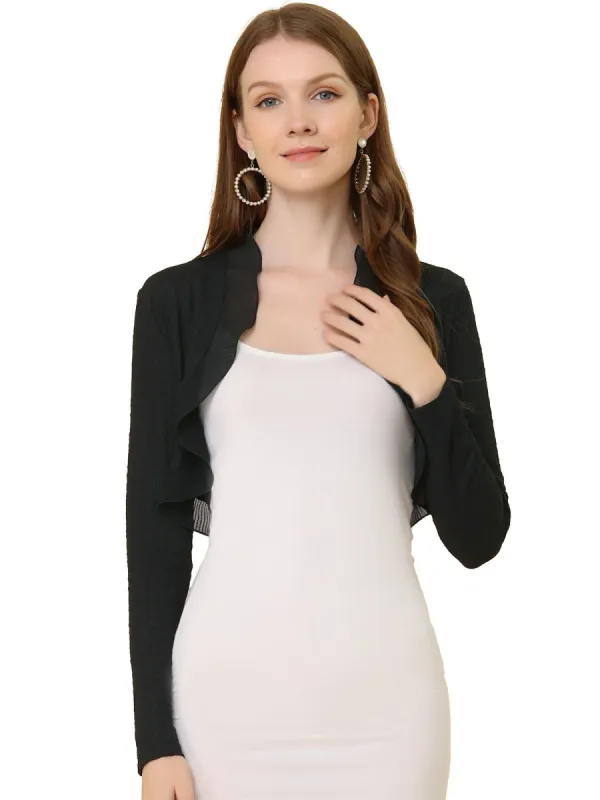 Women's Elegant Ruffle Collar Crop Cardigan Knit Open Front Bolero Shrug sold by Allegra K