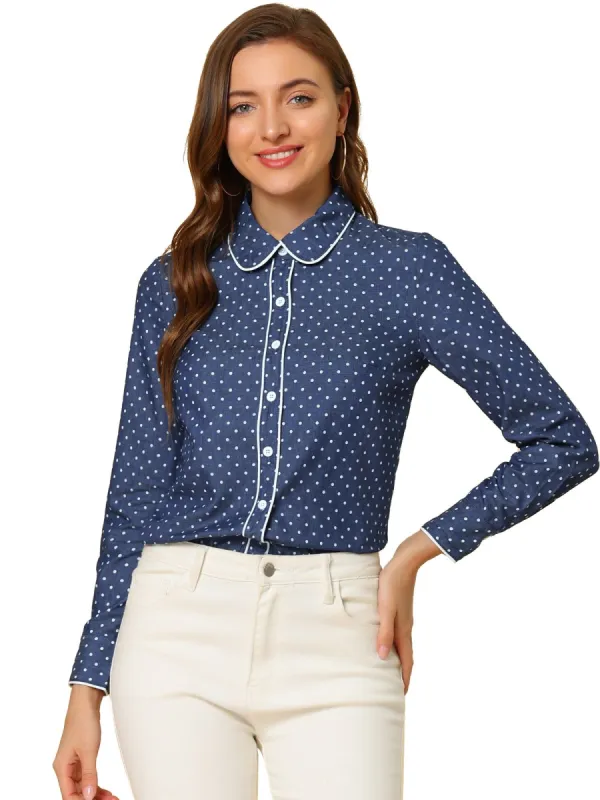 Women's Dots Vintage Button Front Elegant Peter Pan Collar Shirt sold by Allegra K