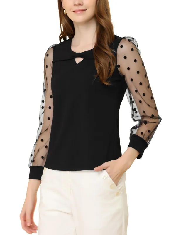 Women's Retro Keyhole Knit Mesh Puff Sleeve Top sold by Allegra K