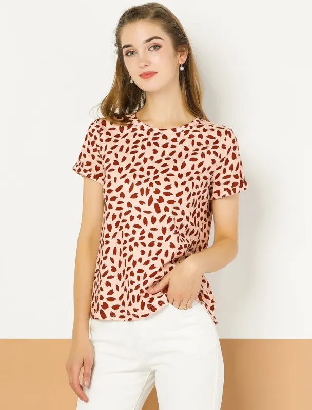 Women's Casual Cute Irregular Dot Print Short Sleeve Top Round Neck Basic T-shirt sold by Allegra K