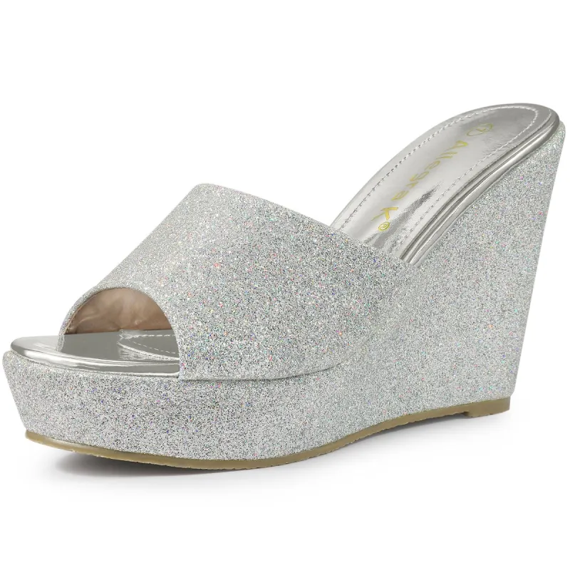 Women's Glitter Platform Slip on Wedge Heels Sandals sold by Allegra K